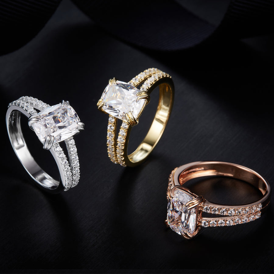 Moissanite Ring Two Line cross one from Cross Rainbow® Jewelry,OCT7×9MM*1,3.0ct