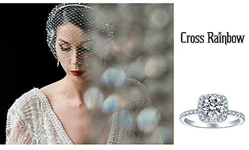Cross Rainbow Moissanite Wedding Band Rings for Women 1CT, 1.90g, Moissanite Cushion Cut Solitare Ring with Accents Engagement for Women, Moissanite Engagement Rings Wedding Anniversary for Women, Color D 6.50MM，Best gifts for her