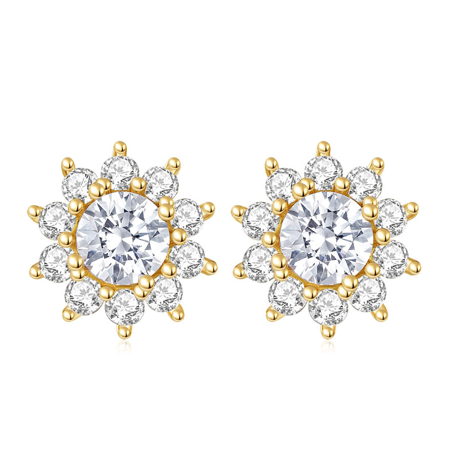 100% Real 14K Yellow Gold Snowflake Stud Earrings Excellent Cut Diamond Test Past 0.5 ct D Color Moissanite Earrings for Women