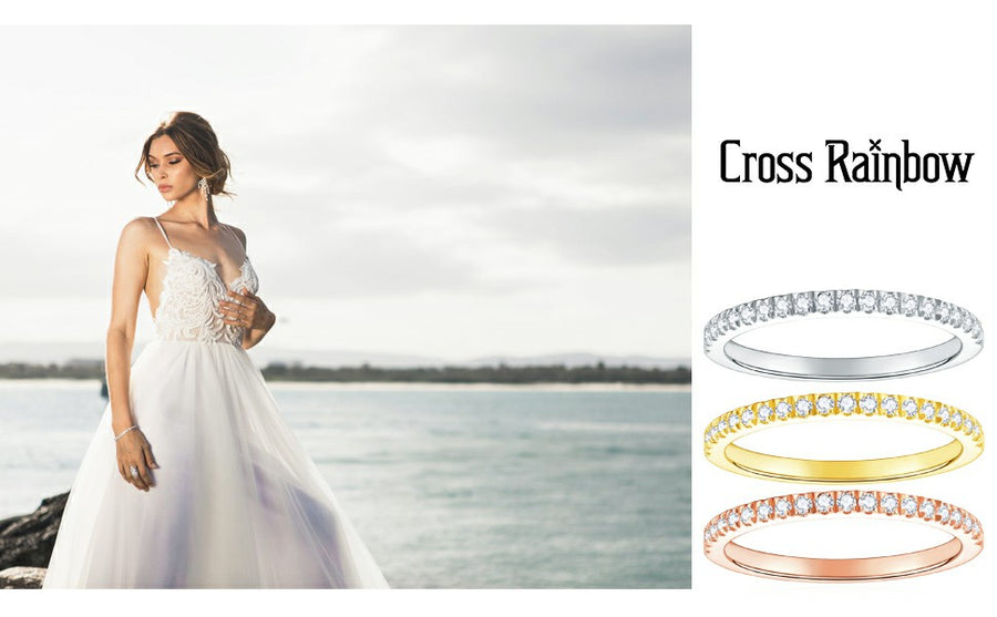 Cross Rainbow Moissanite Wedding Bands, Moissanite Ladies 3 Row Rings for Women, Color D VVS1 S925 Sterling Silver Round-Cut Moissanite Bands Statement Ring, Valentines day gifts for her Women jewelry Ring (Tri Color Set 0.6CT）