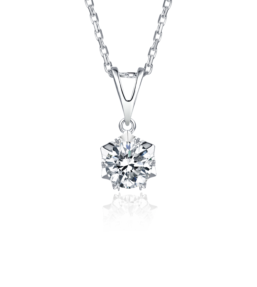 925 Sterling Silver Total 2 Carat Moissanite Classic Set Solitaire Simulated Diamond Pendant Necklace and Earrings for Women Girls