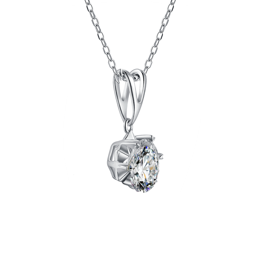 925 Sterling Silver Total 2 Carat Moissanite Classic Set Solitaire Simulated Diamond Pendant Necklace and Earrings for Women Girls