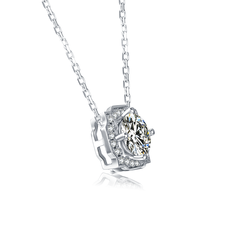 Moissanite Necklace and Stud Earrings, Platium Plated Sterling Silver Moissanite Earrings with 2pcs of 1ct and 1ct necklace
