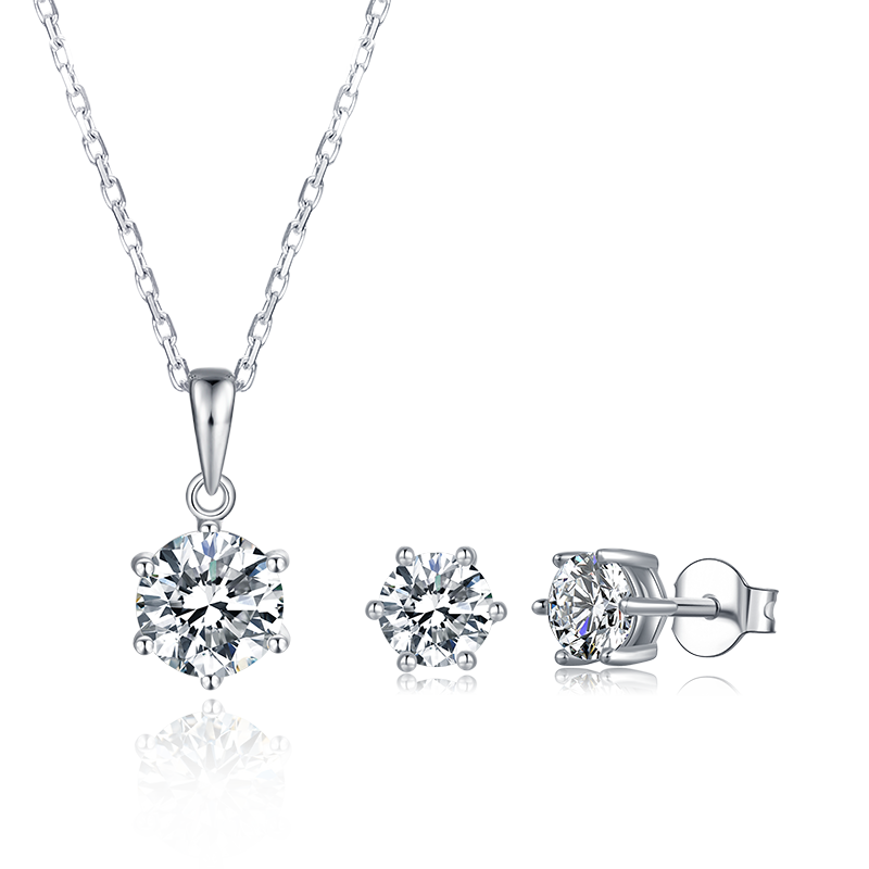 925 Sterling Silver Moissanite Jewelry Set Necklace and Earrings Total 2CT,Necklace with Pendant Round Brilliant Cut Moissanite Solitaire Necklace for Women