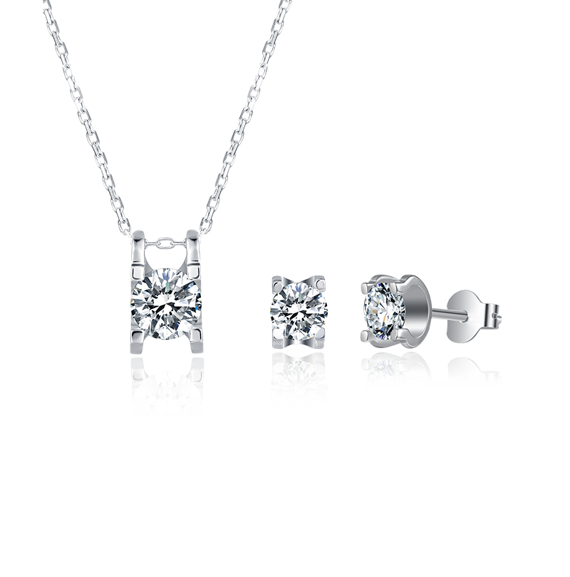 Moissanite Jewely Set:Moissanite Necklace and Earrings Certified Diamond For Womens 2 CT Moissanite Diamonds (VVS1 Clarity, D-E-F Color) Round Brilliant Shape Cut