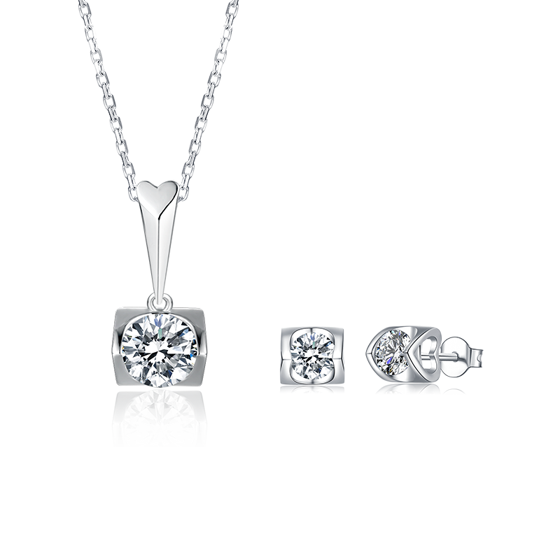 Moissanite Jewelry Set Total 2CT Necklace Diamond alternative Pendant,Moissanite Stud Earring Bezel Setting Sterling Silver Push Back for Women