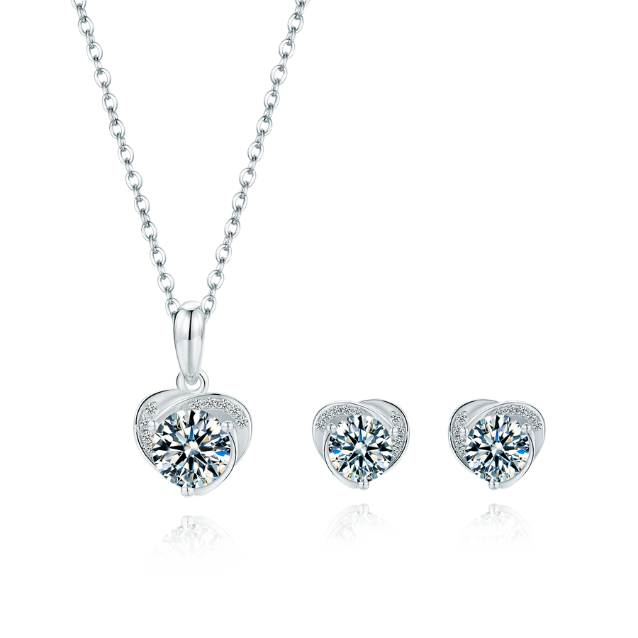Moissanite Jewelry Set, Necklace and Earrigns total 2CT Heart Pandent Necklaces and Earrings for Women