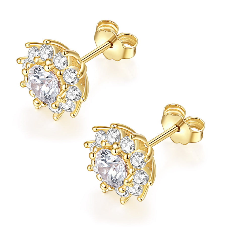 100% Real 14K Yellow Gold Snowflake Stud Earrings Excellent Cut Diamond Test Past 0.5 ct D Color Moissanite Earrings for Women