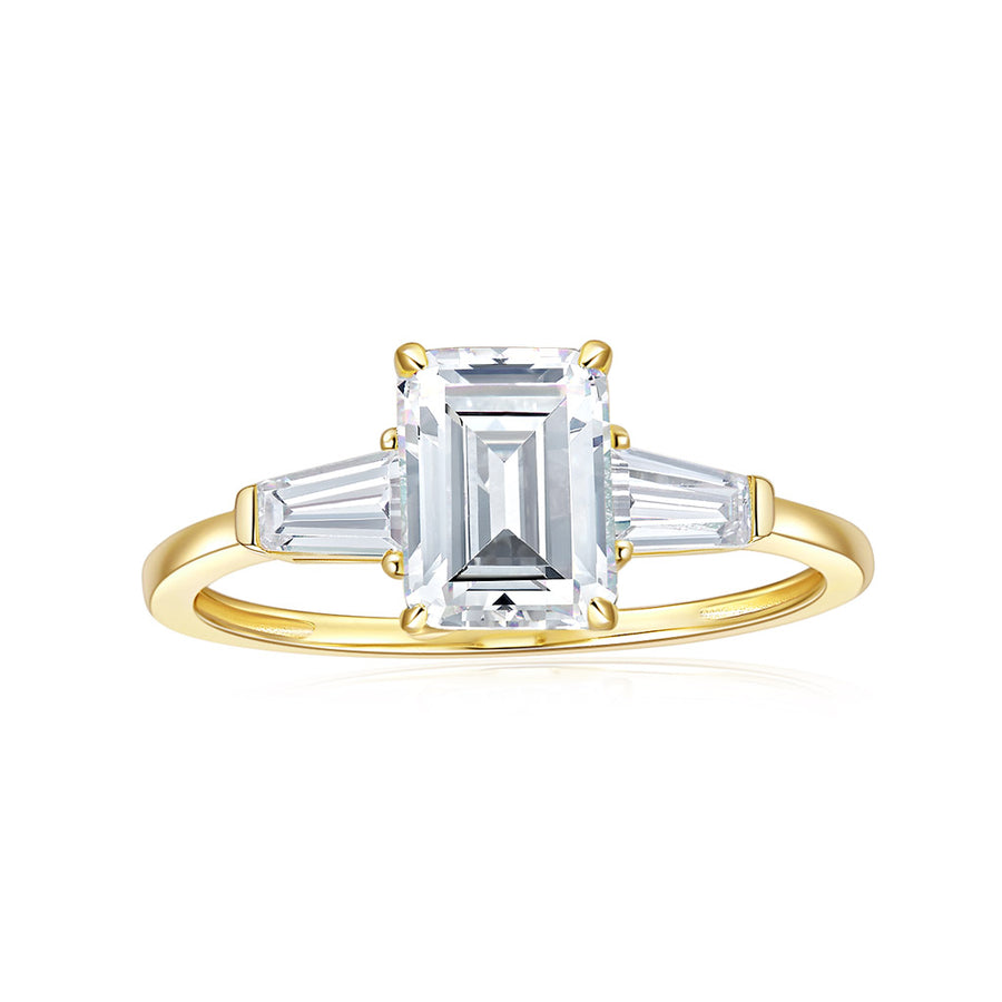 14K Yellow Gold Three Stone  Moissanite Engagement Ring (EF, VS)