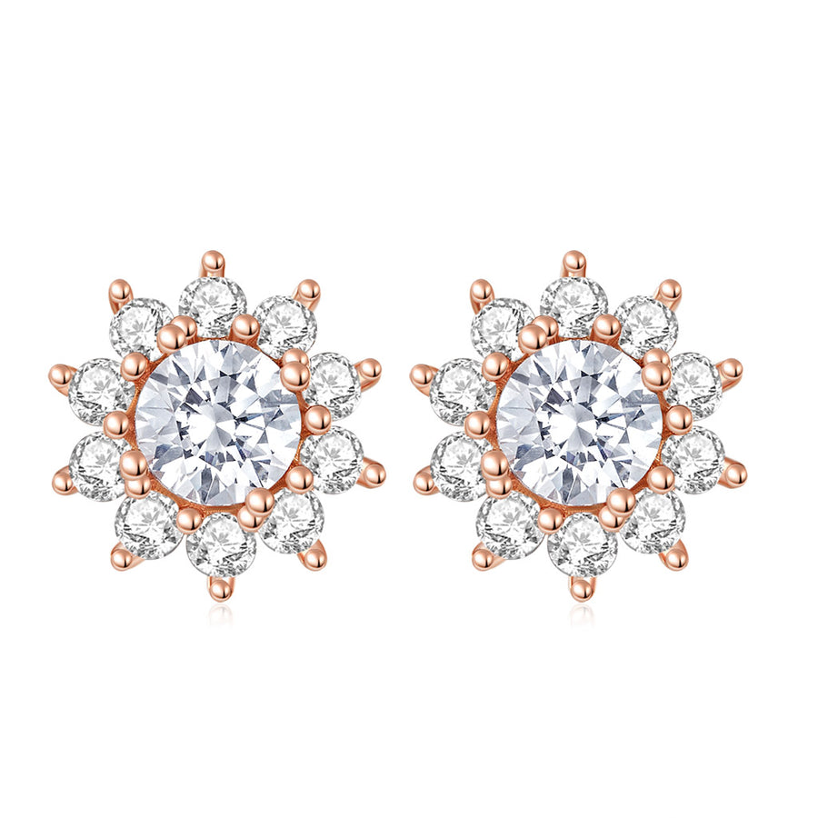 100% Real 14K Yellow Gold Snowflake Stud Earrings Excellent Cut Diamond Test Past 0.5 ct D Color Moissanite Earrings for Women