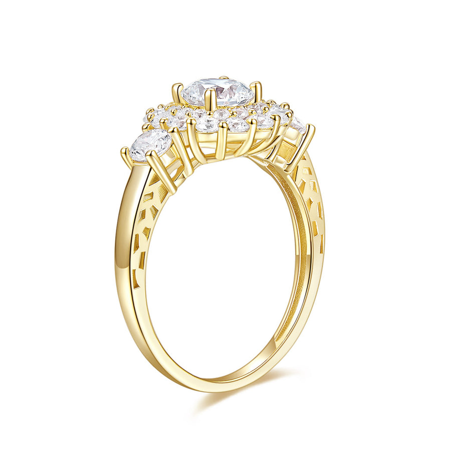 5.5MM*1-0.6ct, 3.5MM*2 -0.4ct 18K Rose Gold Vintage Halo Style Channel Set Round Brilliant Diamond Engagement Ring Milgrain