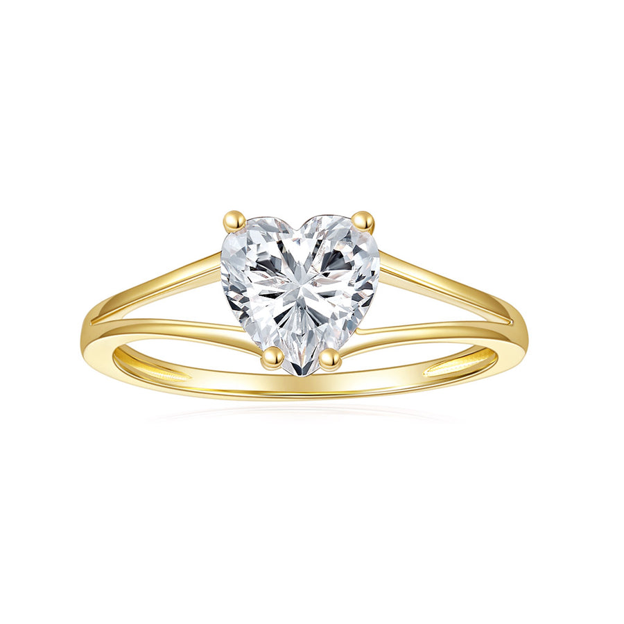 14K Yellow Gold and Moissanite Diamond Split Converge Shank Pave Set Diamond Engagement Ring 18K White Gold with a 1.2 Carat Round Cut Moissanite