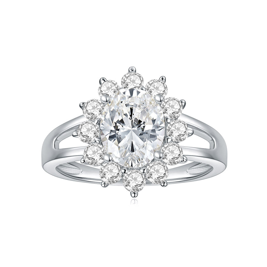 Two Tone Double Halo with Raised Shoulders Moissanite Ring 14K White Gold