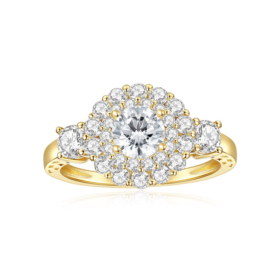 5.5MM*1-0.6ct, 3.5MM*2 -0.4ct 18K Rose Gold Vintage Halo Style Channel Set Round Brilliant Diamond Engagement Ring Milgrain