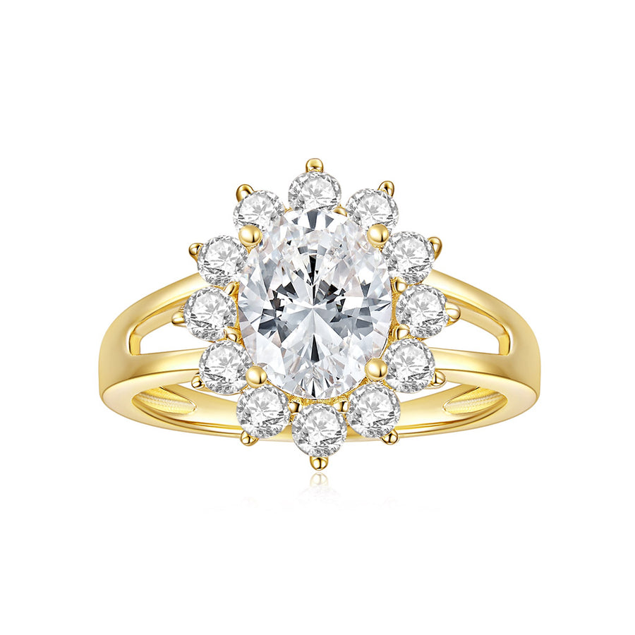 Two Tone Double Halo with Raised Shoulders Moissanite Ring 14K White Gold