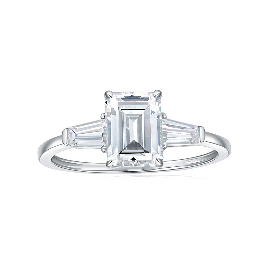 14K Yellow Gold Three Stone  Moissanite Engagement Ring (EF, VS)