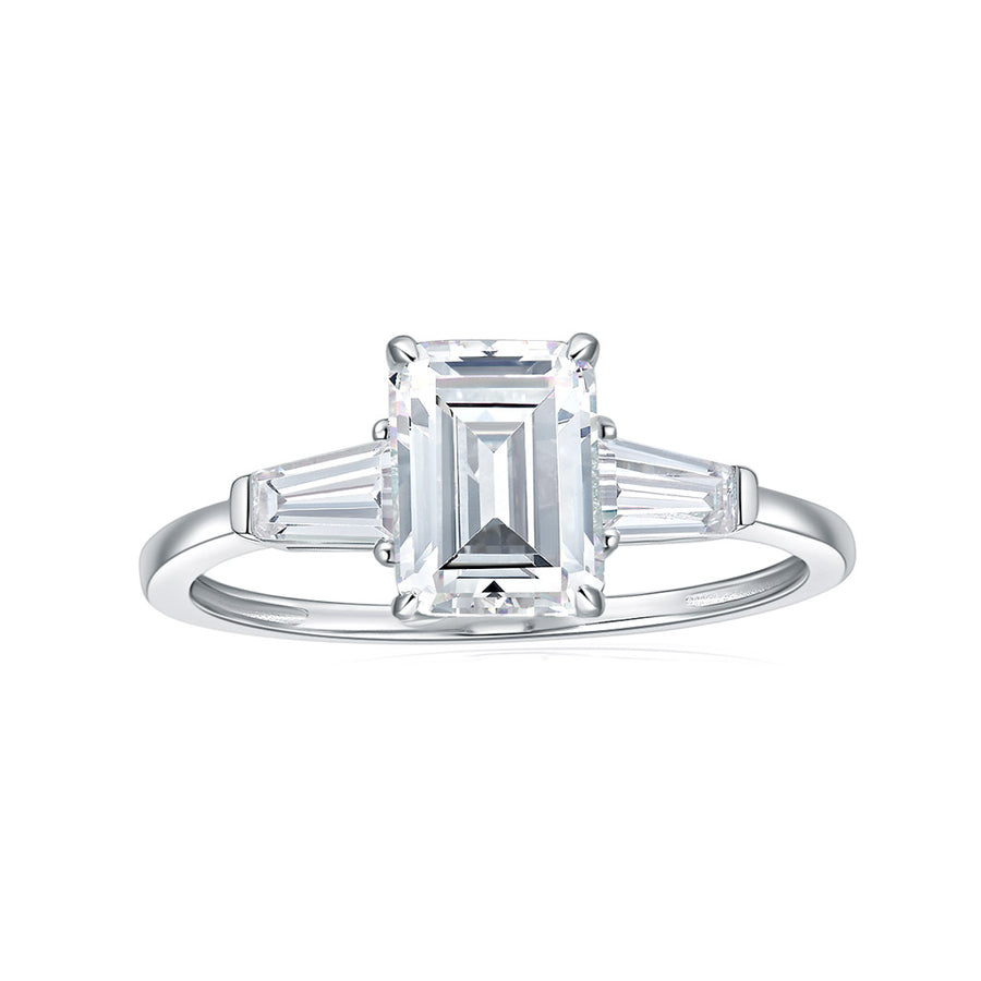 14k Rose Gold Moissanite and Diamond 3 Stone Engagement Ring