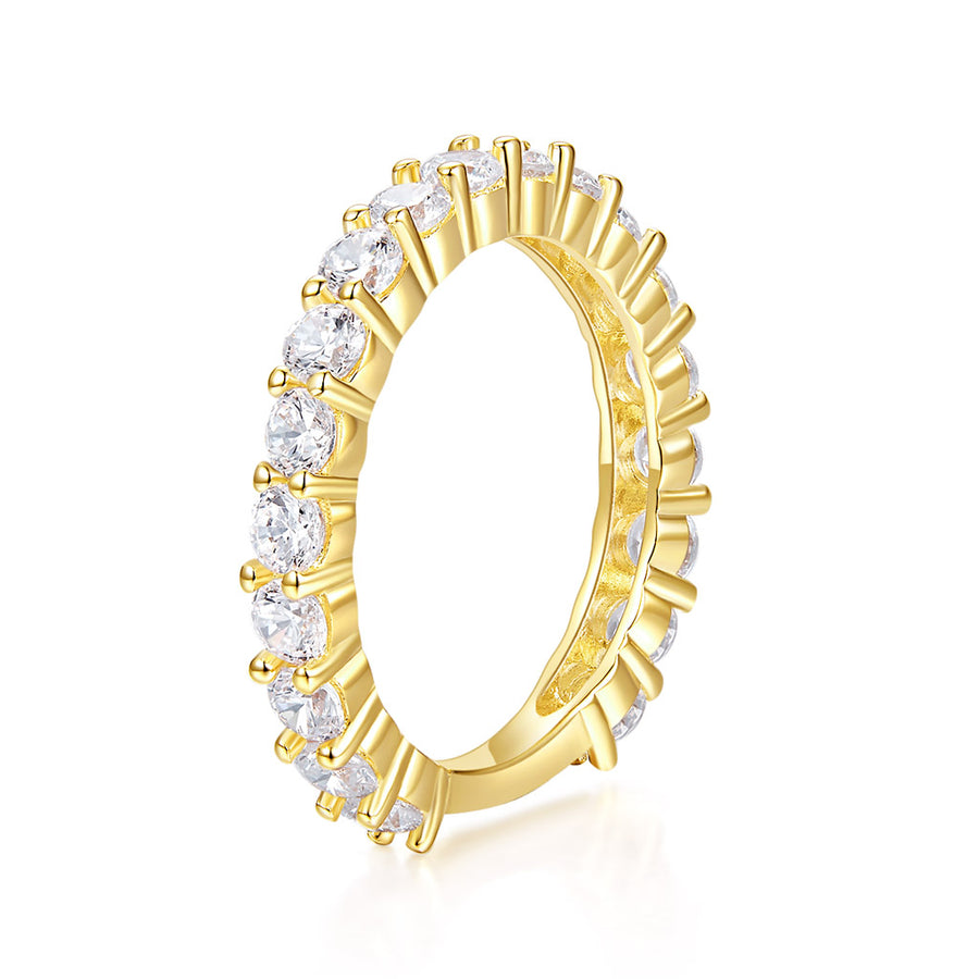 Diamond Wedding Band with Milgrain 14K Yellow Gold Prong