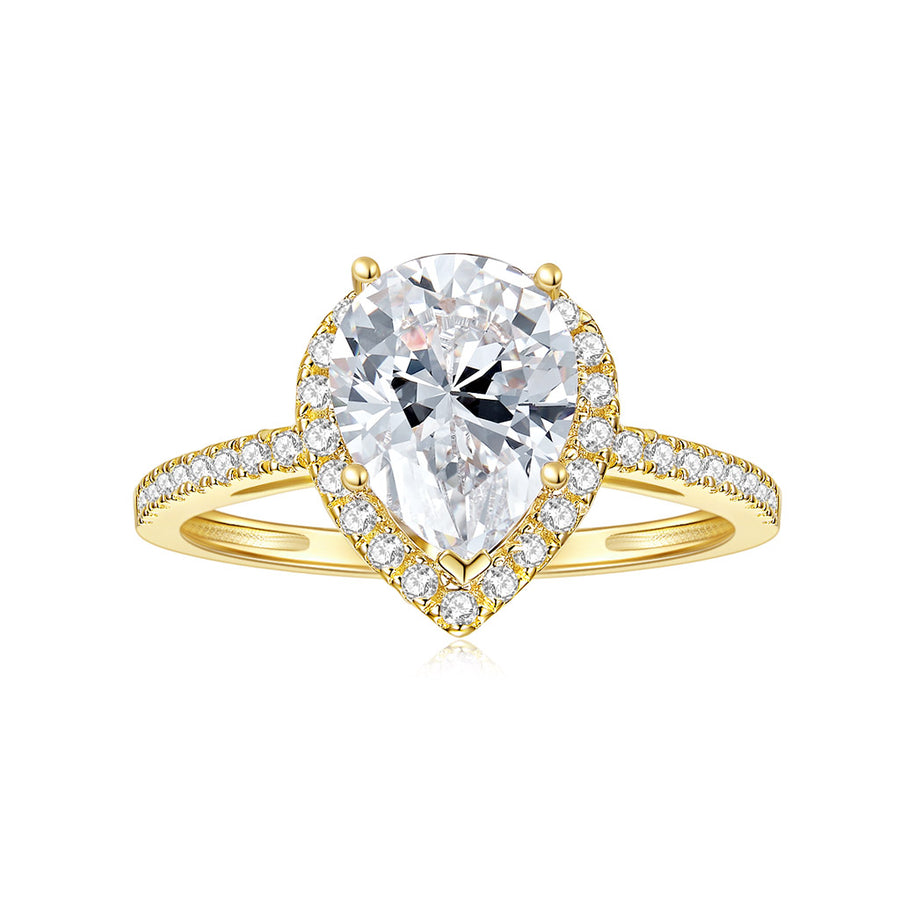 14k Rose Gold 2.5CT TGW Pear Moissanite (FG) and Round Diamond (GH) Halo Engagement Ring