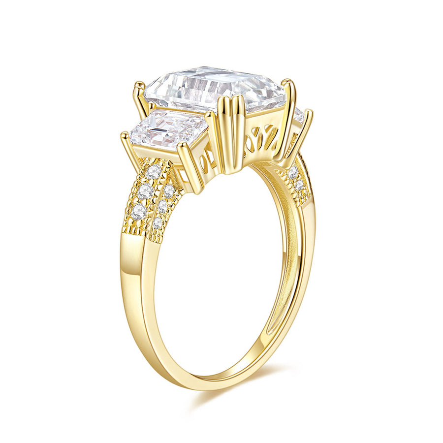 DEF Color Cushion Cut Moissanite Three Stone Engagement Rings with Accents Band