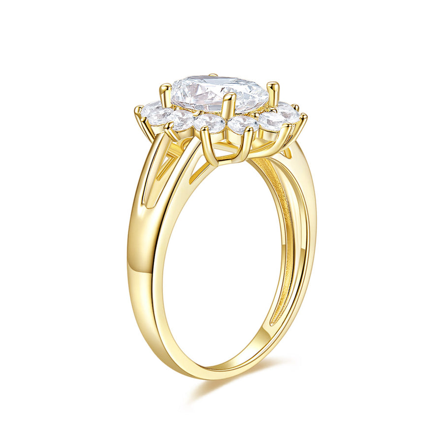 Two Tone Double Halo with Raised Shoulders Moissanite Ring 14K White Gold