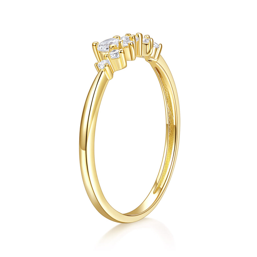 14K Yellow Gold Moissanite Ladies Bridal Swirl Split Shank Halo Engagement Ring