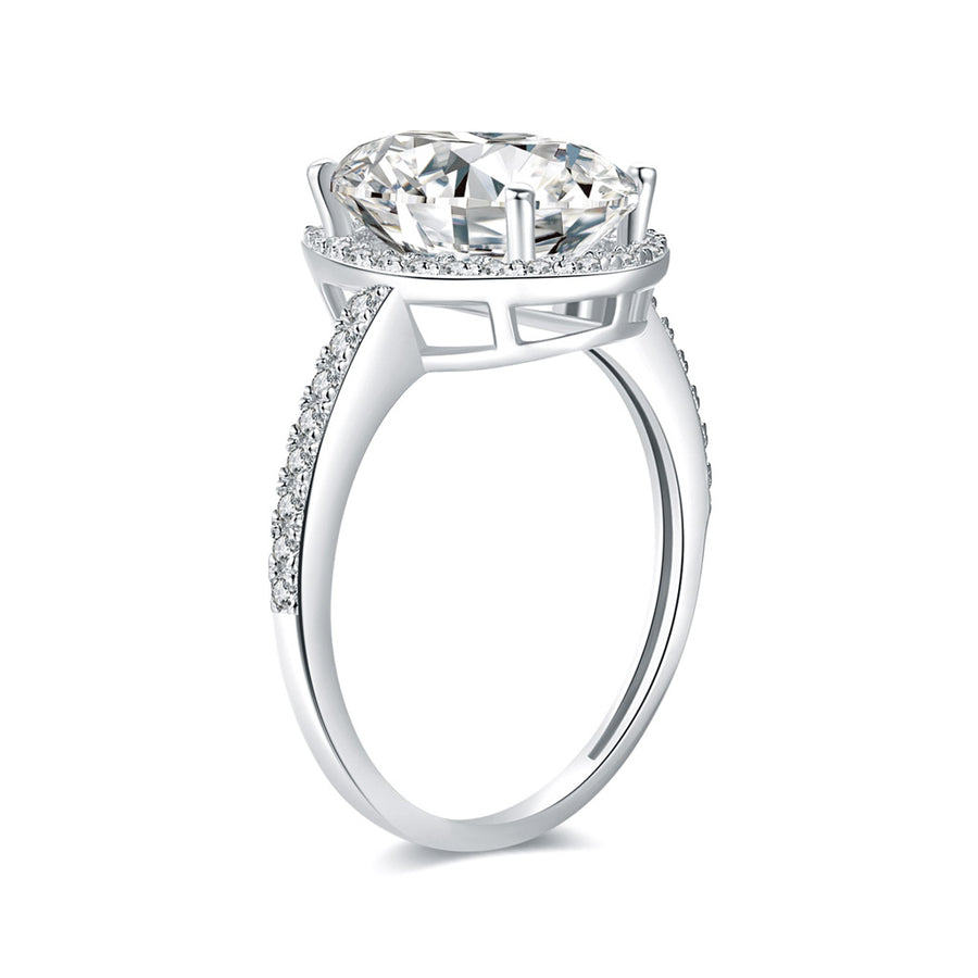 Round Colorless Moissanite Solitaire with Side Accents Engagement Ring in 18K Rose Gold 12*8MM*1-4.5ct