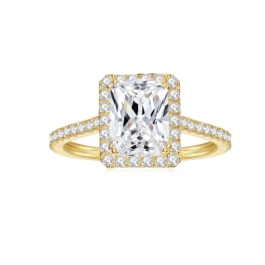 Moissanite Ring White Gold Square with 4 prong Classic Ring Many Small Diamond Around