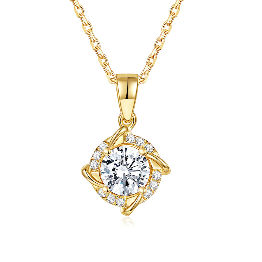 Forever Moissanite Cushion Cut Blue Tinted 14k Yellow Gold Moissanite Pendant Necklace for Women