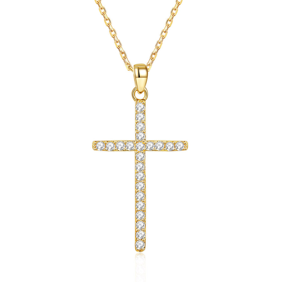 Gold Layer Cross Pendant Necklaces 14K Yellow Gold Adjustable Chain Necklaces for Women