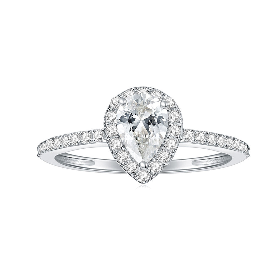 Moissanite Ring IGI Certified 3CT TDW Pear Shaped Cluster Halo Bridal Set