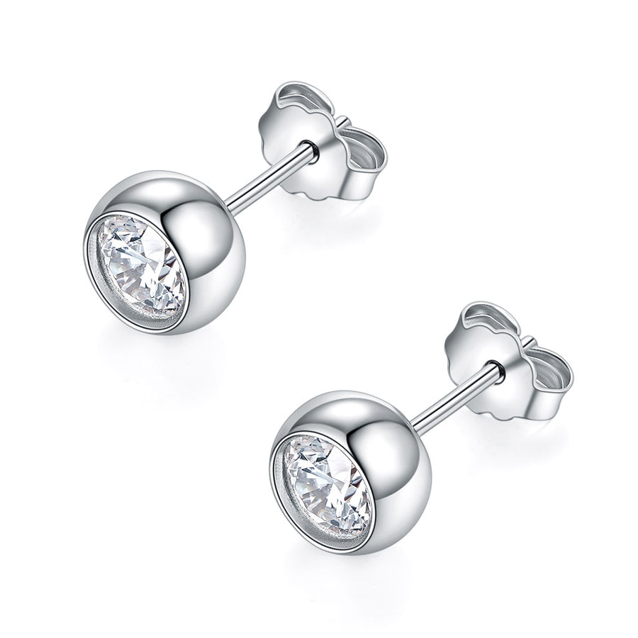 18K White Gold Moissanite Stud Earrings, DEF Color Brilliant Round Cut Diamond Earrings for Women