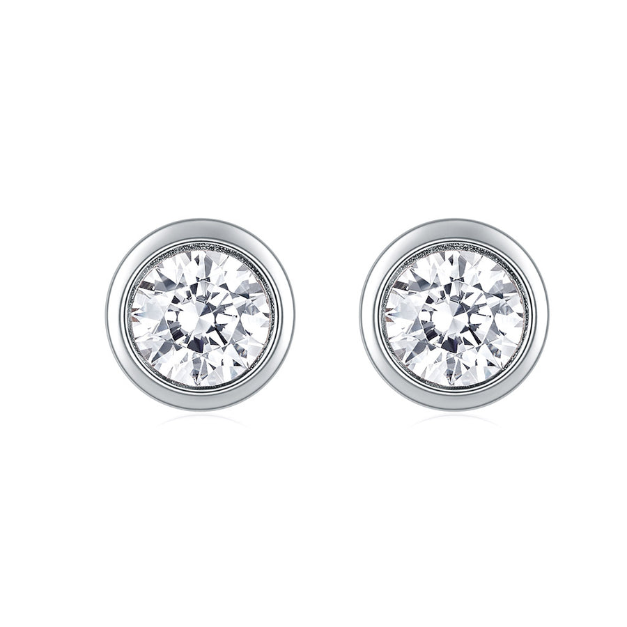 18K White Gold Moissanite Stud Earrings, DEF Color Brilliant Round Cut Diamond Earrings for Women