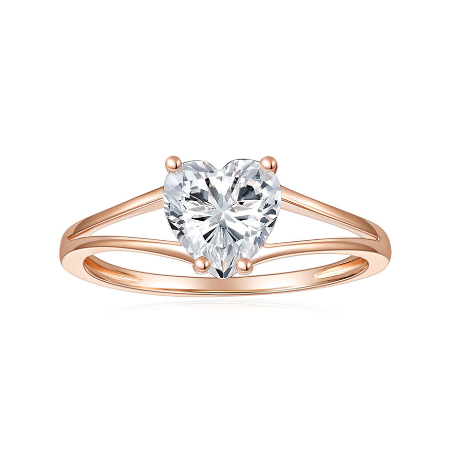 14K White Gold Elegant Split Converge Shank Engagement Ring w/Round Forever One Moissanite Center