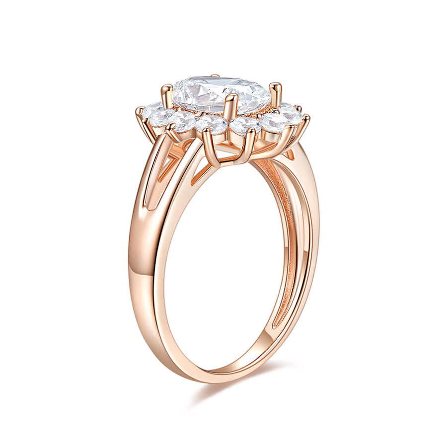 Two Tone Double Halo with Raised Shoulders Moissanite Ring 14K White Gold