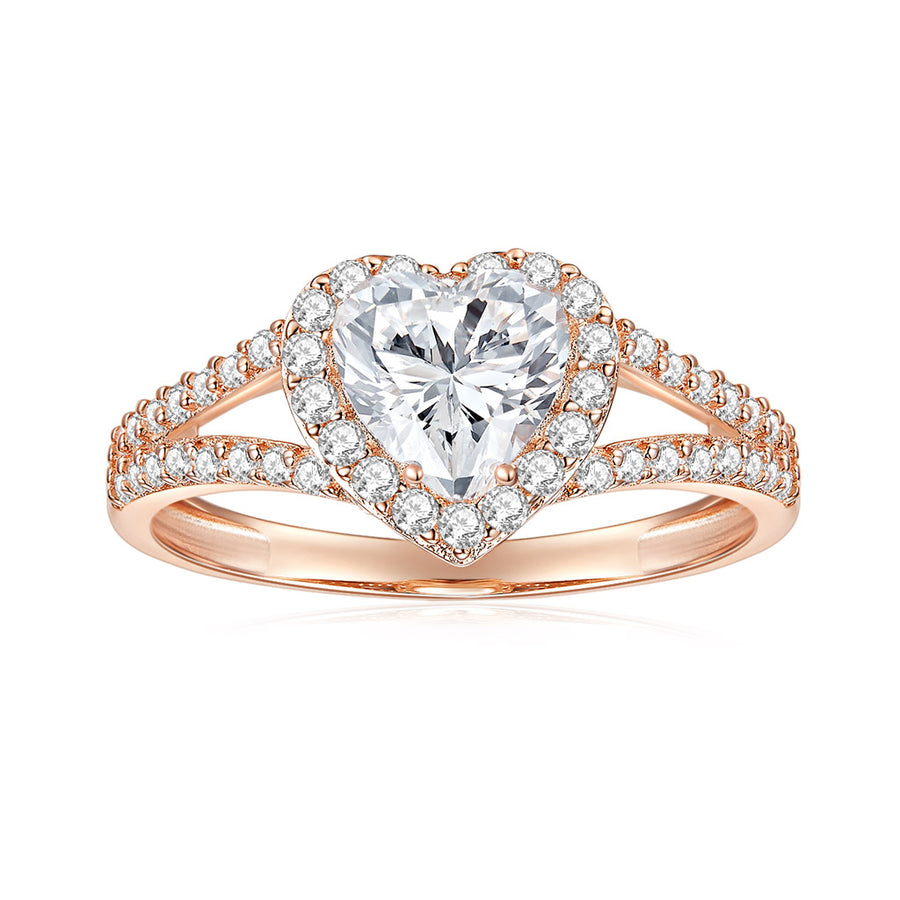 Asscher Basket Raised Graduated Cathedral Shank 14K Rose Gold Moissanite Solitaire Engagement Ring