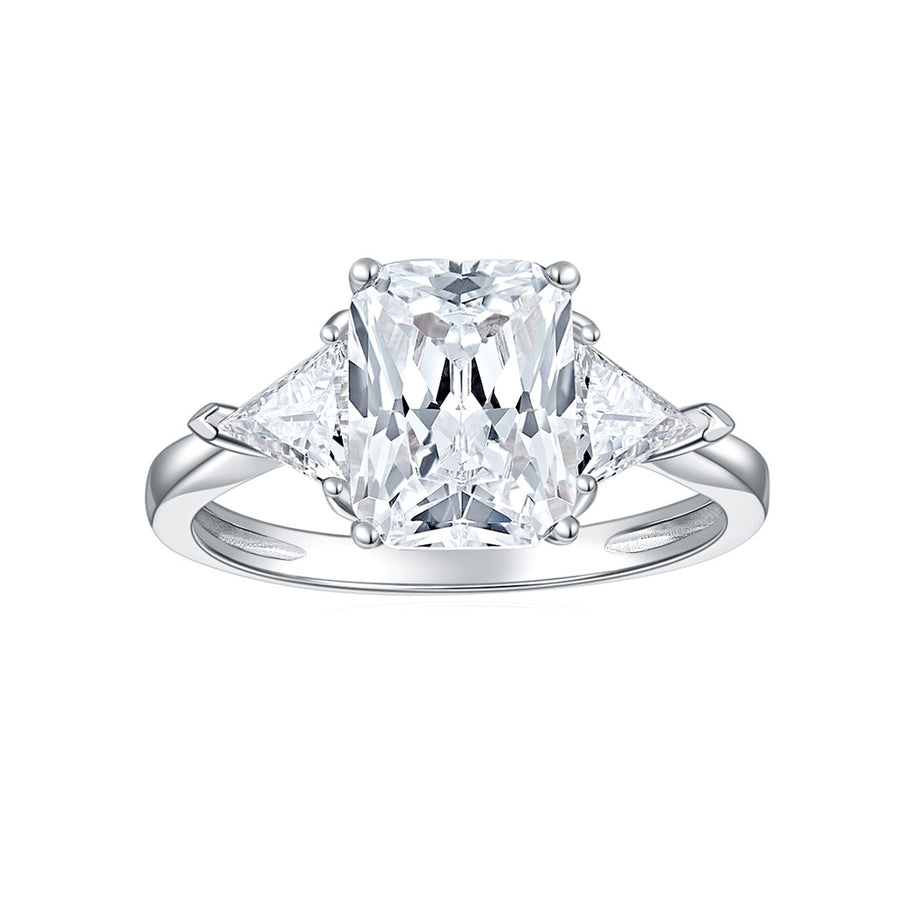 14K White Gold Moissanite Princess Cut Cubic CZ 3-Stone Engagement Wedding Ring Size 5-10