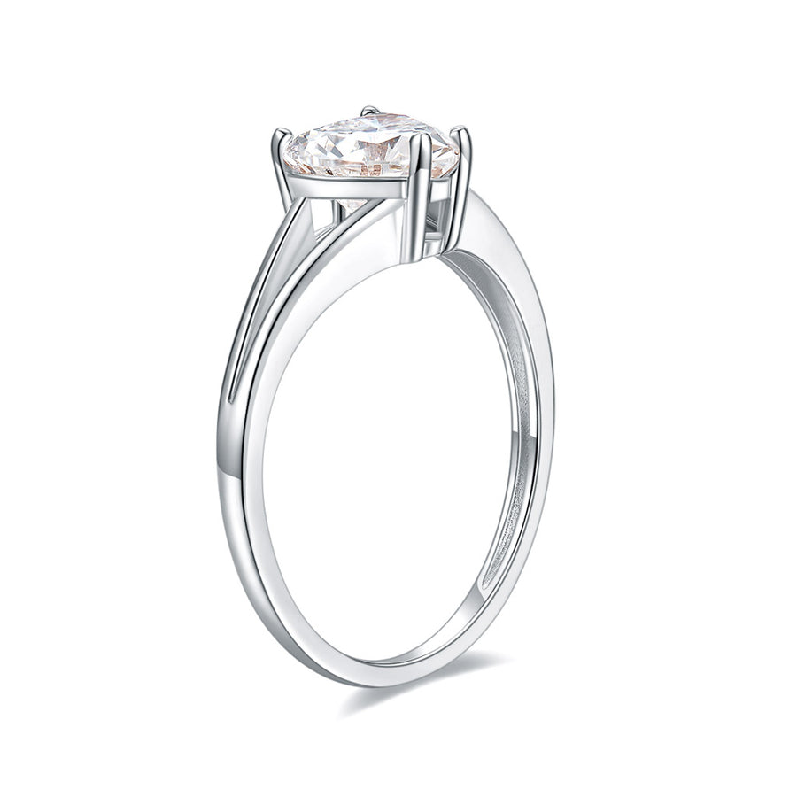14K White Gold Elegant Split Converge Shank Engagement Ring w/Round Forever One Moissanite Center