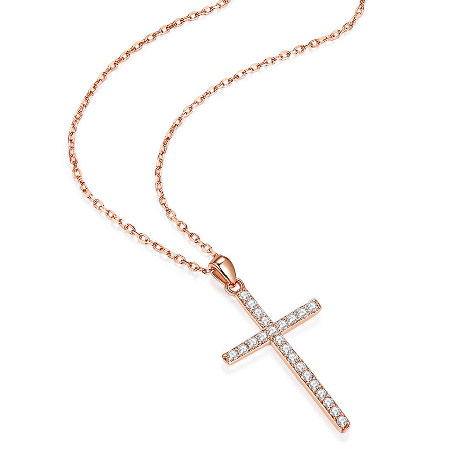 Gold Layer Cross Pendant Necklaces 14K Yellow Gold Adjustable Chain Necklaces for Women