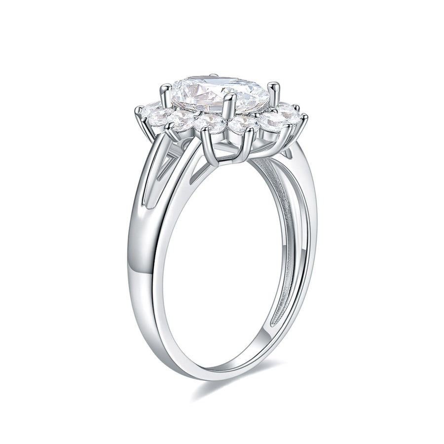 Two Tone Double Halo with Raised Shoulders Moissanite Ring 14K White Gold