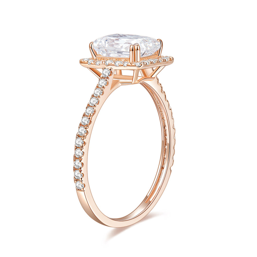 Moissanite Ring White Gold Square with 4 prong Classic Ring Many Small Diamond Around