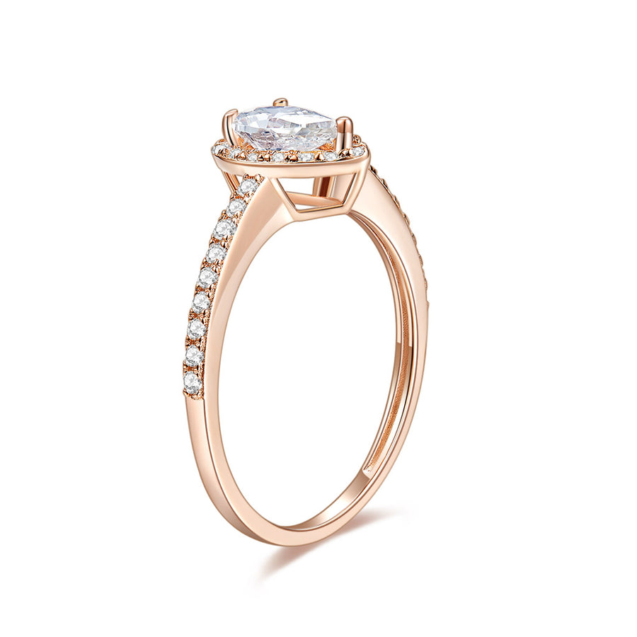 Moissanite Ring Rose Gold 3CT TDW Round Shape Natural Diamond Pear Frame Promise Ring