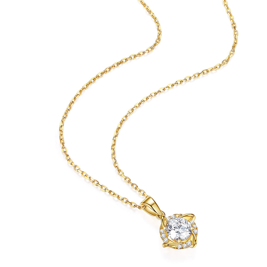 14K White Gold Moissanite Pendant Necklace with 1 Big Stone and Moissanite 12 Small stones around diamond necklace