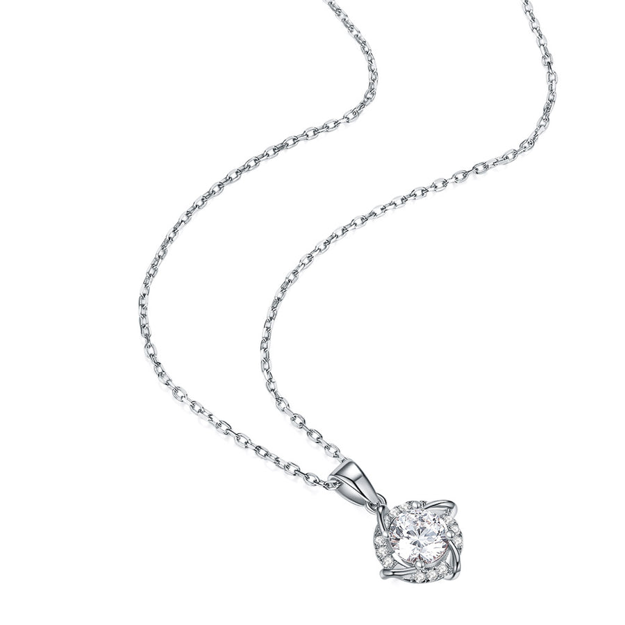 14K White Gold Moissanite Pendant Necklace with 1 Big Stone and Moissanite 12 Small stones around diamond necklace