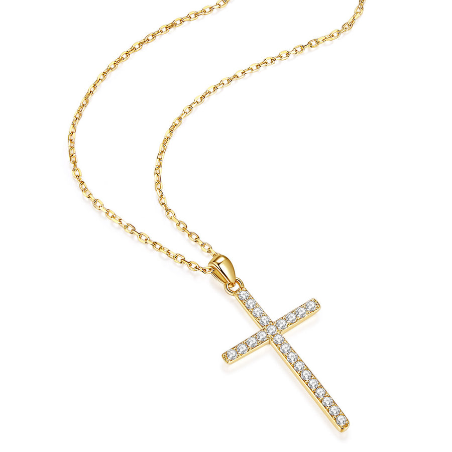 Gold Layer Cross Pendant Necklaces 14K Yellow Gold Adjustable Chain Necklaces for Women