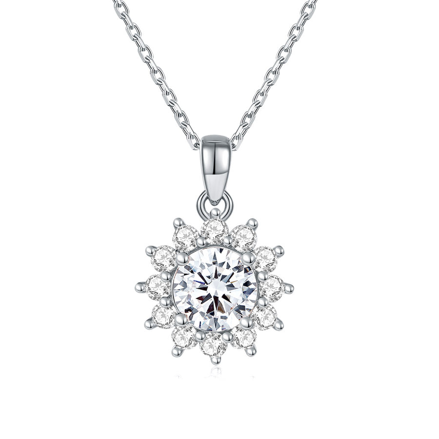 14k Yellow Gold Round Moissanite and Diamond Pendant Necklace for Women