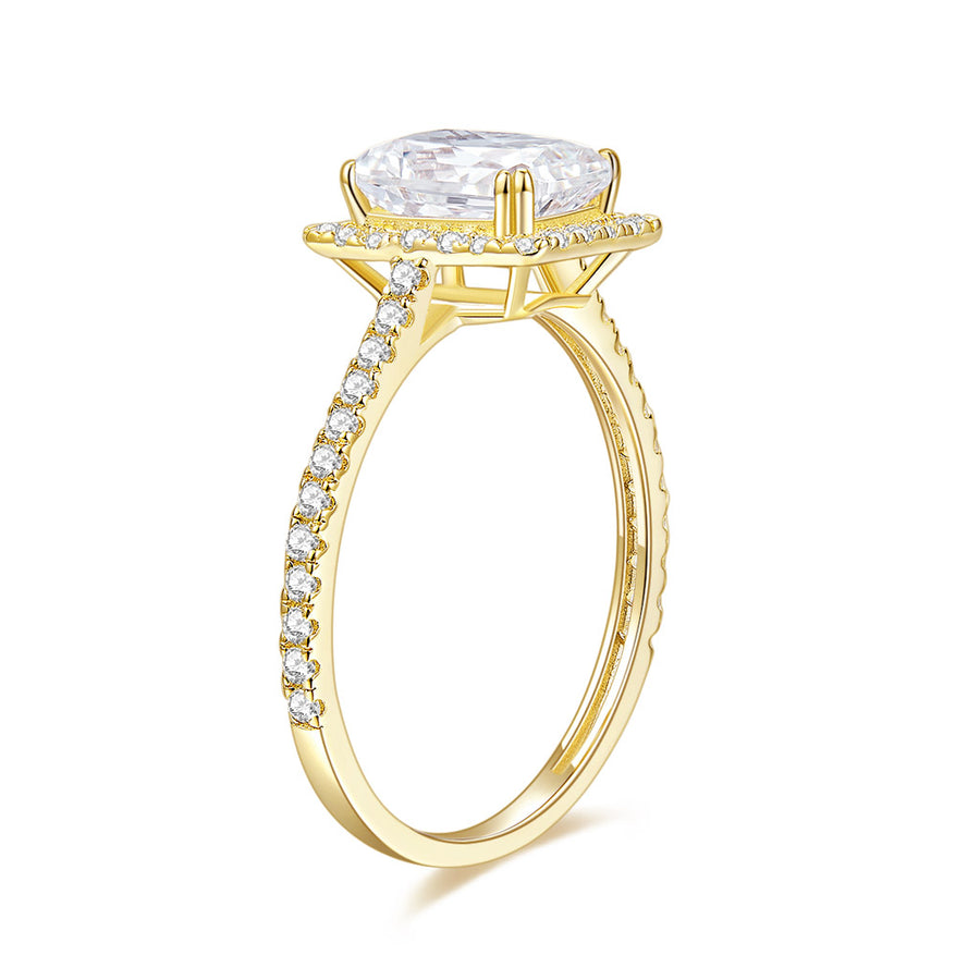 Moissanite Ring White Gold Square with 4 prong Classic Ring Many Small Diamond Around