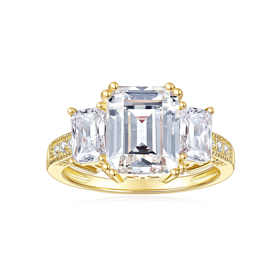 DEF Color Cushion Cut Moissanite Three Stone Engagement Rings with Accents Band