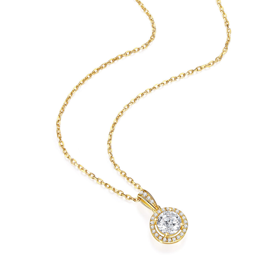 14k Solid  Yellow Gold 1 Carat 6.5mm Moissanite Classic Bezel Set Solitaire Simulated Diamond Pendant Necklace for Women Girls