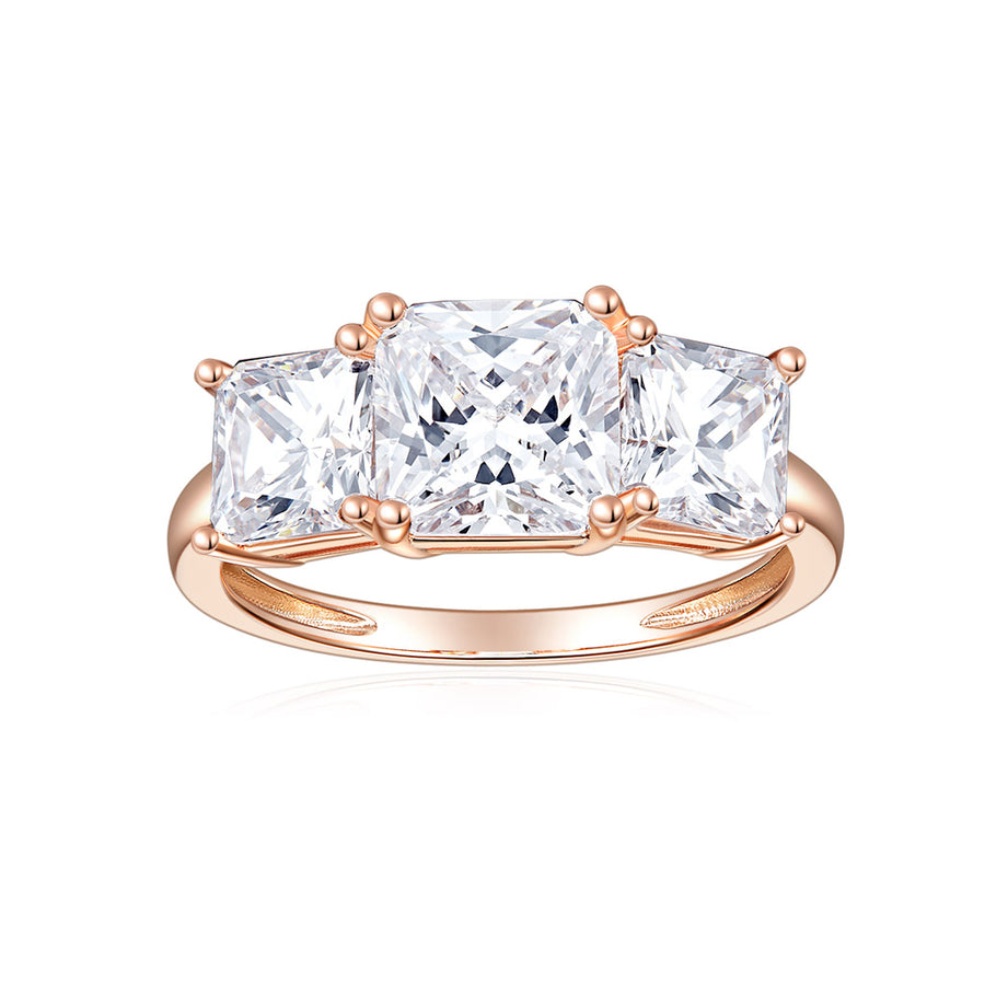 14K Rose Gold Moissanite Ring, Statement Women Solitaire Ring, 3 Big Stone Diamond 12 Prong Ring DE-VS1 Color Clarity